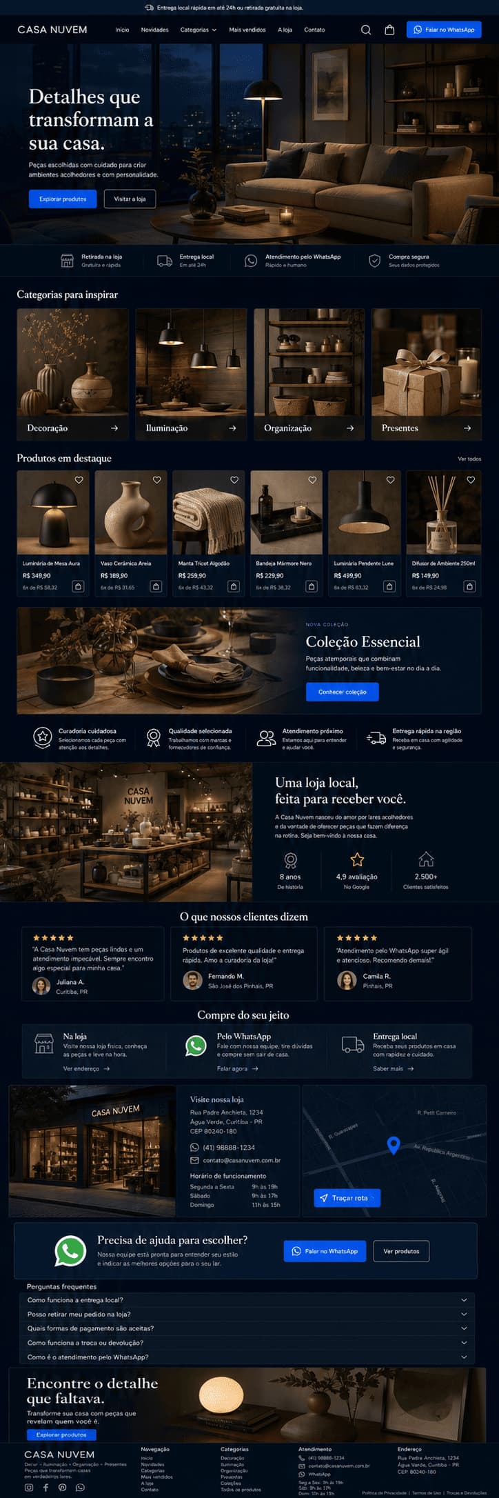 Prévia de site premium para loja com catálogo de produtos e contato pelo WhatsApp